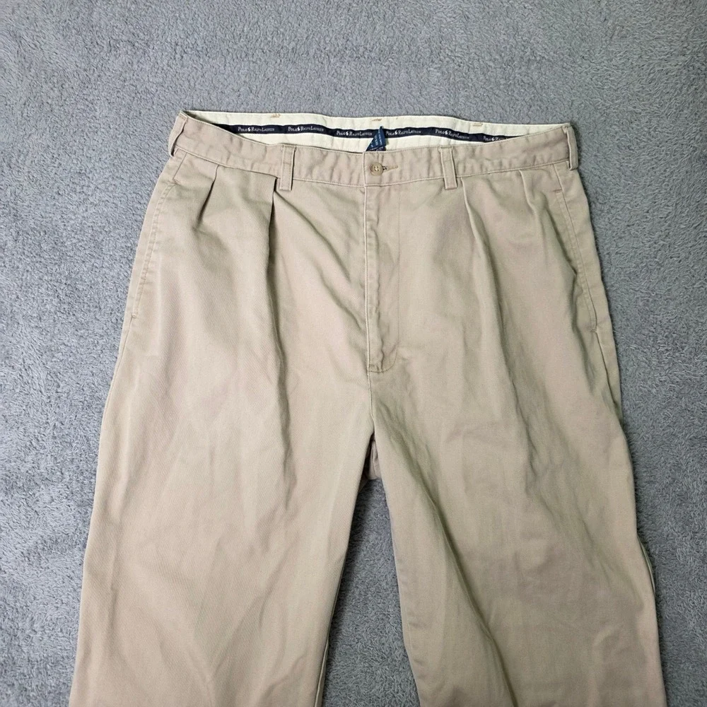 Polo Ralph Lauren Mens 36x30 Chino Pants Tan Khaki Double Pleated Relaxed Fit
